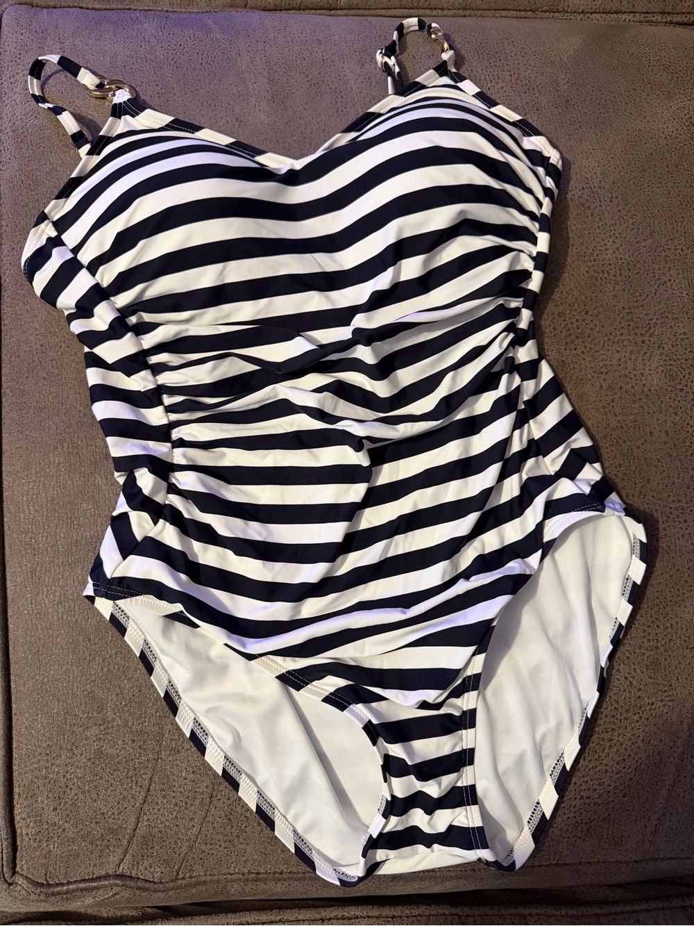 Michael Kors Black & White Striped One-Piece Swimsuit
